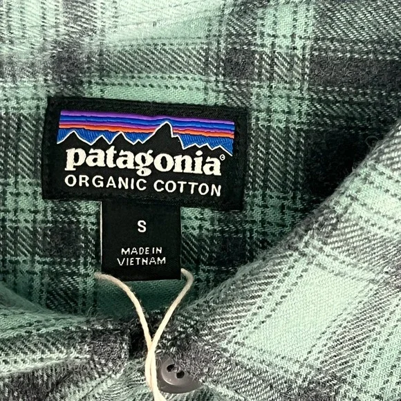 Patagonia Mens S LS Green Plaid Organic Cotton Midweight Fjord Flannel Shirt NWT